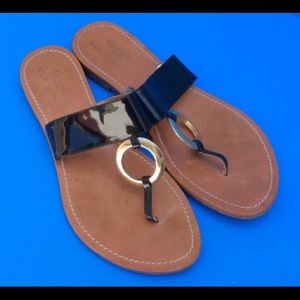 Black patent leather Flat Sandals, size 8.5. $25.